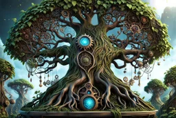 Expressively detailed and intricate 3d rendering of a hyperrealistic “tree”: avatar movie, neon, glossy, vines, baroque ornament details, ancient flower detail, cog, steampunk, cyberpunk, 4K, cosmic fractals, dystopian, dendritic, stylized fantasy art by Kris Kuksi, artstation: award-winning: atmospheric: commanding: fantastical: clarity: 16k: ultra quality: striking: brilliance: stunning colors: masterfully crafted.