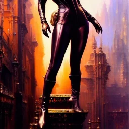 Drawing of beautiful face,'beautiful ,Busty Catwoman',intense stare, ancient skintight armor, balanciaga fashion clothe painting by gaston bussiere, greg rutkowski, yoji shinkawa, yoshitaka amano, tsutomu nihei, donato giancola, tim hildebrandt, Oil on canvas, cinematic composition, extreme detail,fit full head inside picture,16k