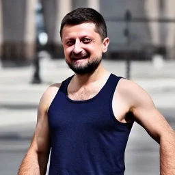 Volodymyr Zelensky WITH A BEARD wearing TANKTOP