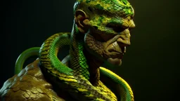 Snake man, green-yellow shades, high detail, high resolution, 8K