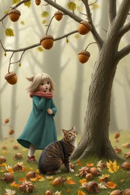 a cat and my old mother and my brother are attacked by big acorns