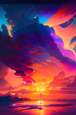A Painting Of A Sunset, An Airbrush Painting By Petros Afshar, Artstation, Psychedelic Art, Irridescent, Ray Tracing, Psychedelic