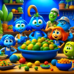 8k photo of professional recipes design for a character named 'Vegetarian diet association' for Pixar animated film called '165 degree planting plan',released in 2025,about a cute Blue fur ball family named 'Cam',What if make Lab from 165 degree planting plan as creative food service with reality mining,busy plumber's ideal at the stuffed doll factory,hoops travel around the world,no place to graze cattle,diver license,what a big ocean garbage disposer,exit 19,with pixar animated background,prod