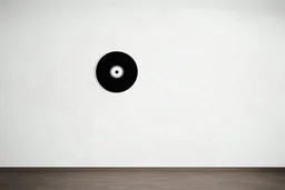 Une pièce vide blanche, , sur le mur il y a un cd noir dessiné, liminal atmosphere