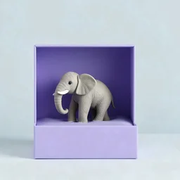 A minimalism of an elephant in a purple box, featuring a delicate balance of softness and clarity