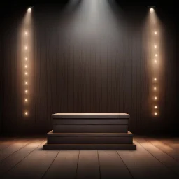 Hyper Realistic traditional product podium with stage lights & dark rustic background