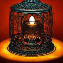 fireflies inside a wrought iron carved bell jar, luminescent glow, highly intricate, fireflies, ornate, highly detailed digital painting, sharp focus, warm tones, ultra realistic, swirling mist, photorealistic