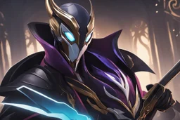 Jhin in 8k solo leveling shadow artstyle, jhin mask, wapen, venom them, close picture, intricate details, highly detailed, high details, detailed portrait, masterpiece,ultra detailed, ultra quality