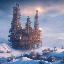 oil platform in winter landscape