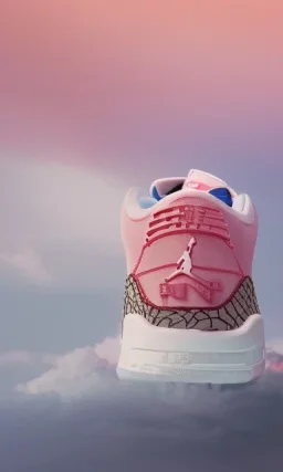 Jordan 3 sneaker in sky. Pink clouds.