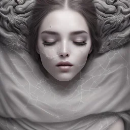 woman asleep on satin pillow with spiderwebs on face and mascara running down cheeks, gothic, 8k, high-quality, fine-detail, intricate, sharp, crisp, digital art, detailed matte, illustration, octane render, brian froud, howard lyon, Anne Dittman, Anne Stokes, Lisa Parker, Selina French