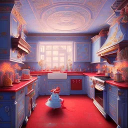 pixar style, realistic painting of a pretty housewife and a jar full with strawberry jam, kitchen in the background volumetric red and blue sky, flying environment and background, volumetric lighting, dramatic lighting, detailed digital painting, extreme dense and fine, anime, ornate, colour-washed colors, elegant, small minutiae, tiny features, particulars, centered, smooth, sharp focus, renderman gofur render, 8k, uhd, detailed eyes, realistic shaded volumetric lighting, caustics, backlight