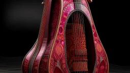 A magenta arcane double bass designed in ancient Greek mosaic vases