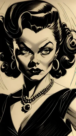 50s drawing of female a villain and their power is protein