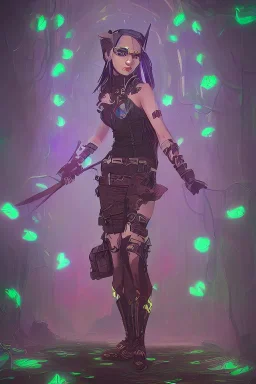 steampunk elf in a neon dystopian forest