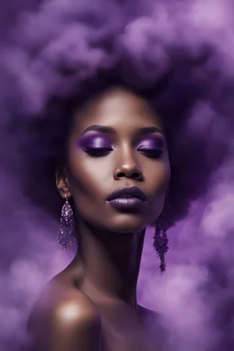 beautiful black women in purple Smokey ethereal, heavenly background