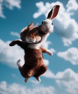 Ultra realistic speed clouds sky scene, wide angle view, childs falling down with many Childs background, rabbit head, circus dress style, feather color, free jumping flying, many trinkets, hair monster, many jelly beans, balls, color smoke, smile, happy, extreme, wind, clouds sea, 20,000 feet altitude, stratosphere, soft color, highly detailed, unreal engine 5, ray tracing, RTX, lumen lighting, ultra detail, volumetric lighting, 3d, finely drawn, high definition, high resolution.