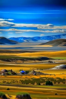 Mongolia, sights. Genghis Khan. Steppes and mountains of Mongolia abstract picture