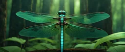 High-end hyperrealism epic green dragonfly hero, Steampunk-inspired cinematic photography, symmetry forest alley background, Aesthetic combination of metallic sage green and titanium blue, Vintage style with brown pure leather accents, Art Nouveau visuals with Octane Render 3D tech, Ultra-High-Definition (UHD) cinematic character rendering, Detailed close-ups capturing intricate beauty, Aim for hyper-detailed 8K