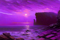 purple sky, rocks, cliffs, sci-fi, friedrich eckenfelder impressionism paintings