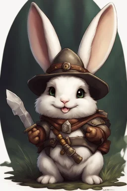 Cute chubby bunny floppy ears adventurer dnd art realism with mini dragon