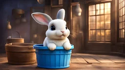 chibi, 1rabbit sitting on a bucket pondering his happy life, masterpiece, best quality, highly detailed, sharp focus, dynamic lighting, vivid colors, texture detail, particle effects, storytelling elements, narrative flair, 16k, UE5, HDR, subject-background isolation