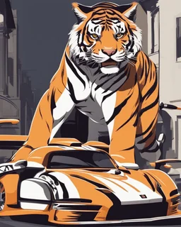 Combination of tiger and sports car