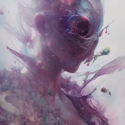 leaning pose, insects, nest, multiple eyes everywhere, watercolor illustration by <agnes cecile> <Yoji Shinkawa>,