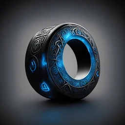 ring, black background, blue lighting, runes engraved, icon