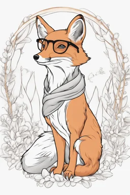 Outline art for cute coloring pages with fox with glasses, full body, white background, sketch style, only use outline, clean line art, no shadows and clear and well outlined.