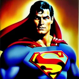 portrait oil on canvas,Superman,comic book cover, mystical colors,insanely detailed,realistic,intrincate detail, 16k resolution, masterpiece,Frank Frazetta,Alex Horley, Simon Bisley.