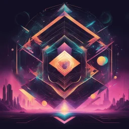 Sacred geometries, Style by Petros Afshar and Arthur Secunda, surreal abstract art, synthwave masterpiece, juxtaposition of the uncanny and the arcane, sharp focus, transcendent geometries, 🏁