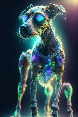 Zombie dog humanoid alien fused ,extremely detailed,crystal clear, mystical colors ,perfectly centered image, perfect composition, rim light, beautiful lighting, 8k, stunning scene, raytracing