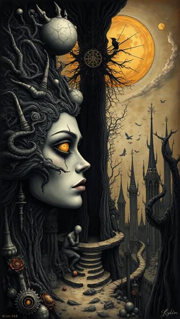 Surrealist art linquivera kylin, bold lines, hyper detailed, a dark warm limited palette, chiaroscuro, <lora:linquivera:0.8>, liiv1, . Dreamlike, mysterious, provocative, symbolic, intricate, detailed