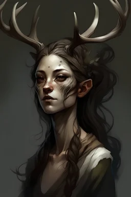 deer wendigo human woman hybrid, semi-realistic art