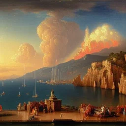 oil on canvas landscape of Sorrento with view of sea and Vesuvius erupting style SCHOOL OF NAPLES SECOND HALF OF THE XIX CENTURY Micco Spadaro art