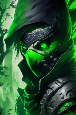 green vampire ninja, anime style, depth of field, nvidia graphics, lightrays, trending art, movie poster