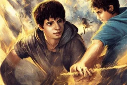 Percy Jackson fighting luke castellan ilustration