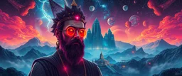 portrait of inter-galatic handsome power broker dynasty , the first nation, witchcraft, cyberpunk village, sci-fi, strange chrome vessels, volume light from stars through clouds, goa trance poster