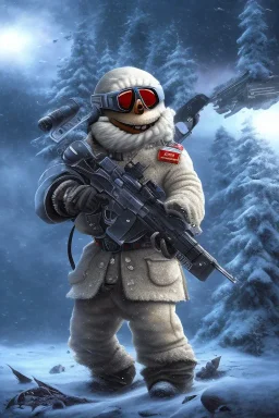 diver like a aggressive snow man,with the gun,hi quality detail,hi quality textures,cinematic,realistic,