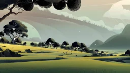 Beautiful landscape with trees, earth opens up and breaks down in black polygons.