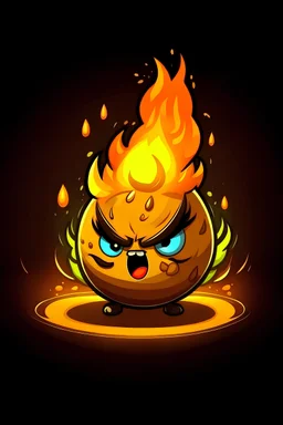 Angry Potato with Fire in Backround Art Style:Kitchen Patato