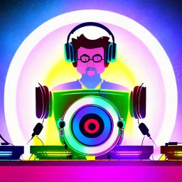 The image features a cartoon DJ character, cyberpunk alien animal, wearing headphones, a DJ turntable. The character is surrounded by a vibrant and colorful background, which adds to the lively atmosphere of the scene. The DJ character appears to be the main focus of the image, and the headphones and turntable emphasize their role as a DJ. The overall scene is visually appealing and captures the essence of a DJ's creative and energetic performance, art style by Coco Vadi, masterpiece of art, am