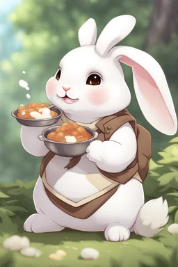 Cute chubby bunny floppy ears adventurer dnd cooking art realism