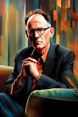 portrait of famous iconic legendary SF author William Gibson, warm spring colors