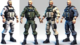 ps2 graphic, military, male, sci fi, game character, full body, t-pose, 3d render, old school shooter, middle aged, beard, ps2 style