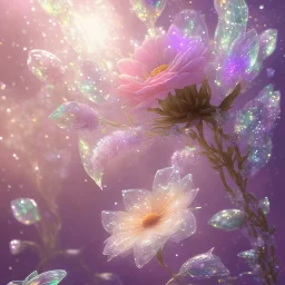 one big crystal subtle flower in a galactic ambiance with a beautiful fairy, transparent petals, delicate colors, in the foreground, full of details, smooth，soft light atmosphere, light effect，vaporwave colorful, concept art, smooth, extremely sharp detail, finely tuned detail, ultra high definition, 8 k, unreal engine 5, ultra sharp focus