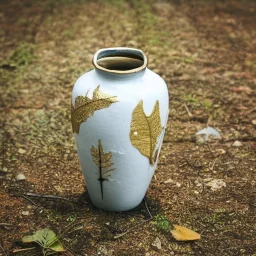 photo of a small cracked ceramic vase repaired with gold, kintsugi, garden setting, beautiful landscape photography, beautiful, vines and leaves, delicate, cinematic, high detail, beautiful composition, delicate arrangement, aesthetic, soft lighting, award winning photography, tender