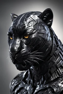 a very detailed the animal black panther in intricate made of liquid metal armor, in the style of fluid dynamic brushwork, dark black and black, ue5, sharp angles, close - up, changelingcore --ar 128:192 --ar 1:2 --v 5 --s 300 --q 5 --upbeta