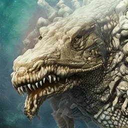 Crocodile Big Head muscles Epic 3d portrait robotic horn 3d bloody body rage evil theeth body